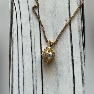 Simulated Diamonds Pendant on Gold Chain